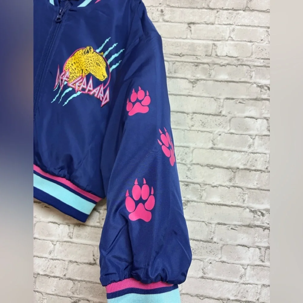 DEF LEPPARD GIRLS Size 6/6X Bomber Biker Jacket Blue Pink NWT NEW